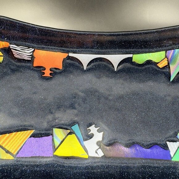 Hand Made Dichroic Art Glass Fused Iridescent Finish Curved Footed Bowl Dish VTG - Picture 15 of 16